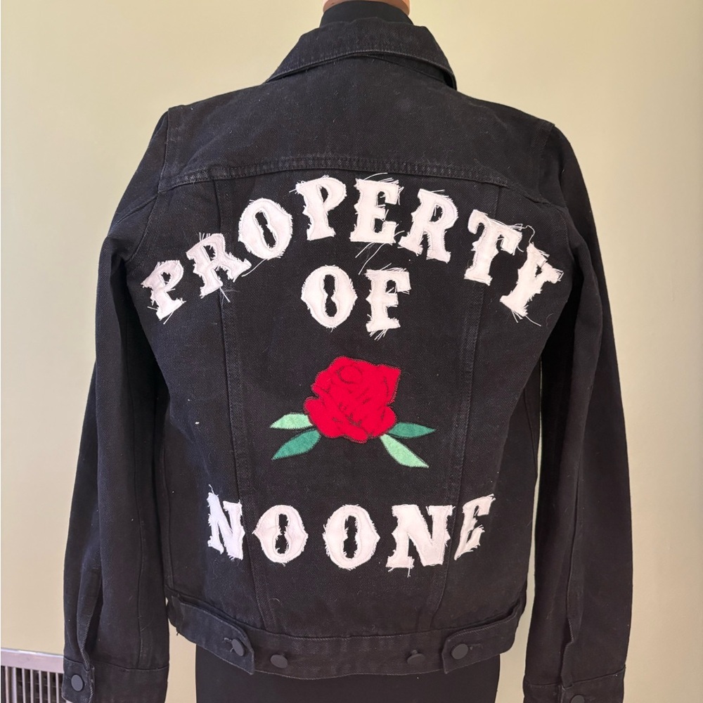 High Heels Suicide Denim Jacket Size Small Black Property Of No One Patches